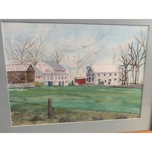Original Watercolor Painting Rissers Mill Signed by Anna Ruth Enders Frame Wall - Picture 2 of 10